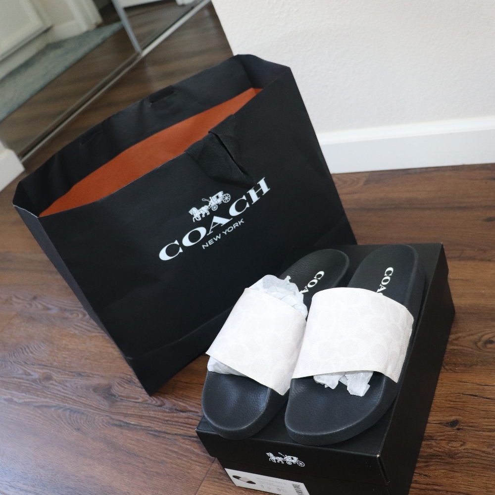 Coach Signature Canvas Pool Slides